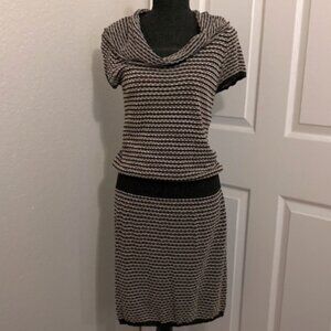 Jones New York Dress Sweater Dress Cowl Neck Black Brown White Comfy Medium